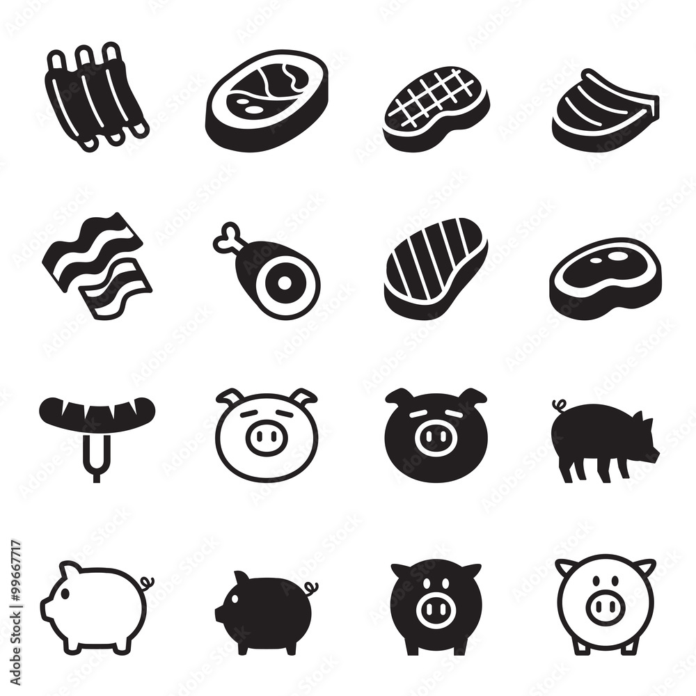 Pig & pork icons set Vector illustration