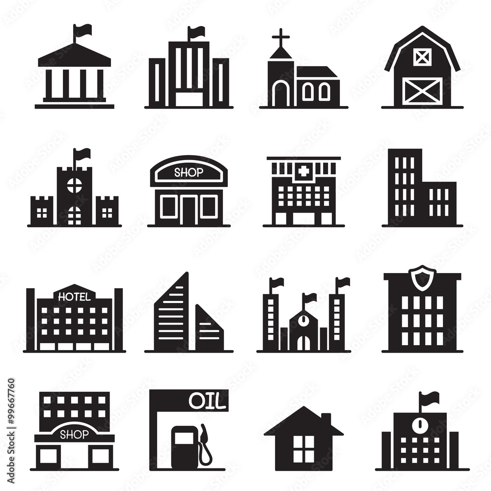 Landmark building icons set Vector illustration