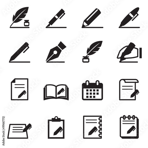 Writing icons set Vector illustration