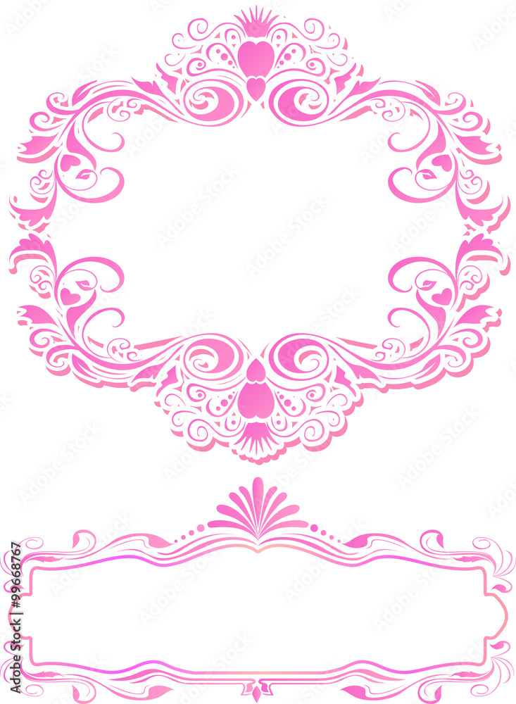 Vector set of decorative horizontal elements, border and frame pink.