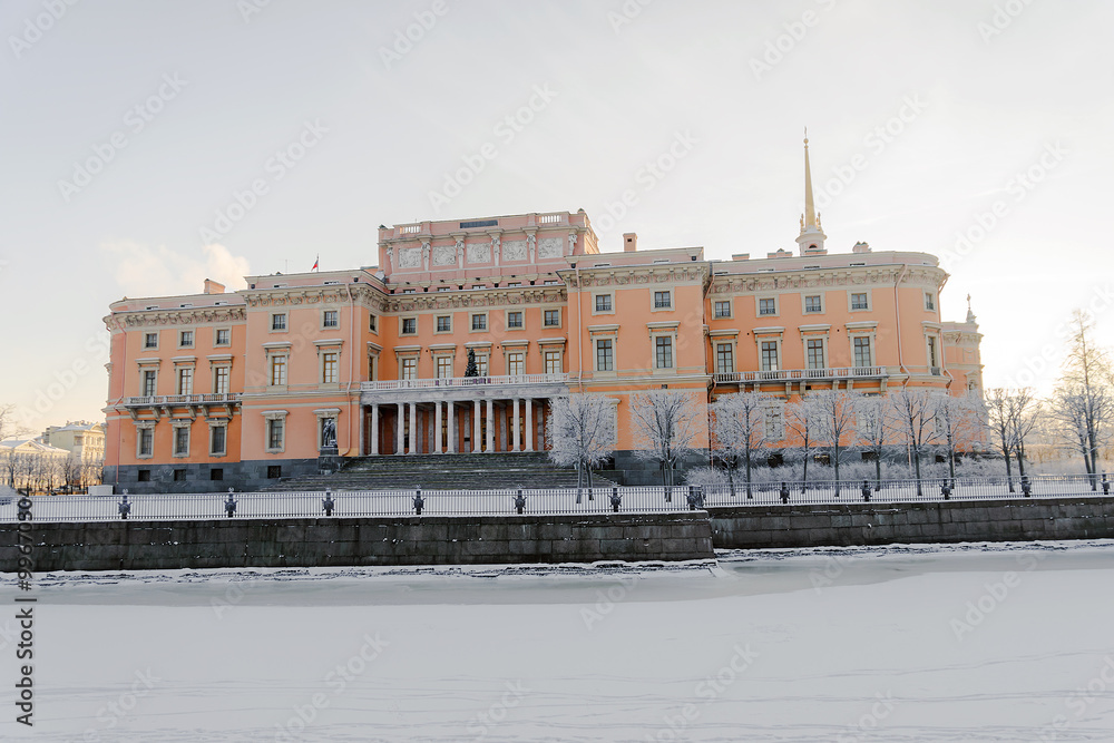Mikhailovsky Castle in St. Petersburg winter frosty morning