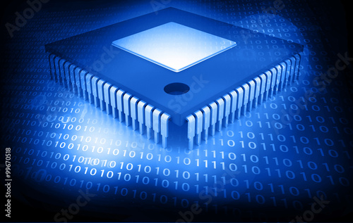 Integrated Circuit on binary background, IC chip photo