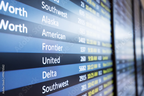 info of flight on billboard in airport