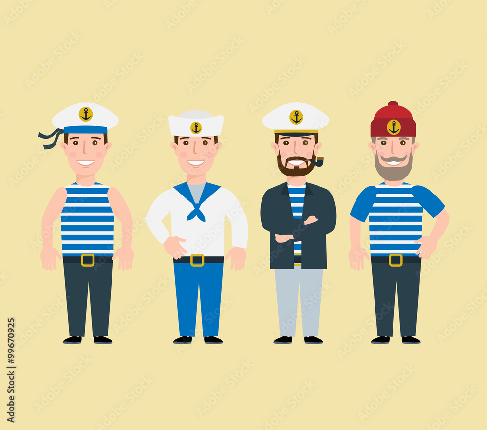 cartoon sailor characters set captain