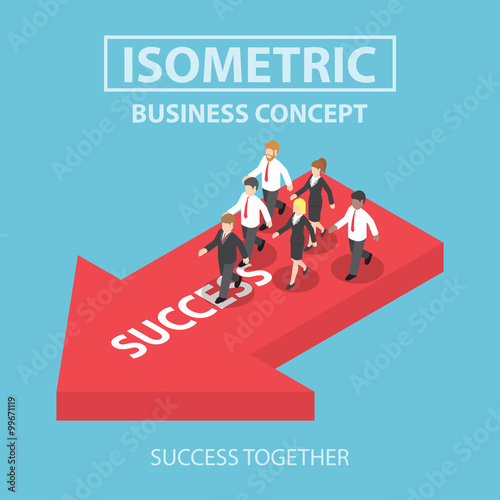 Isometric business leader bring his team to success