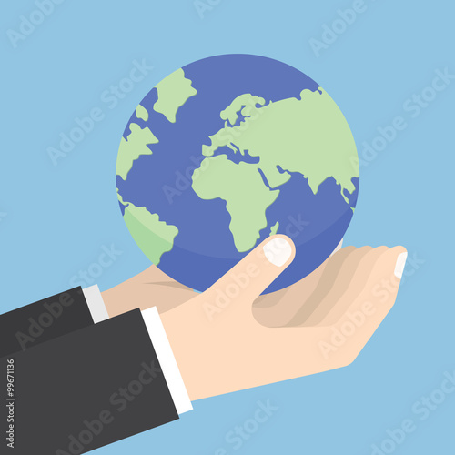 Businessman hands holding the world