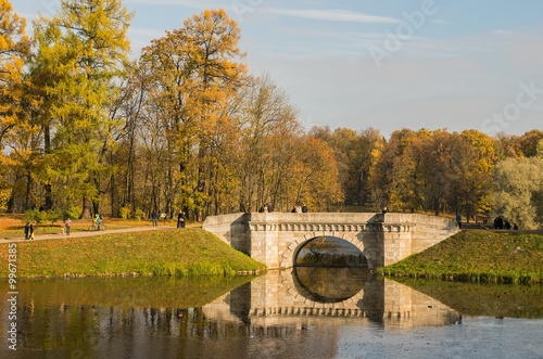 View of Karpin Bridge and pond in Palace park of Gatchina     © vserg48