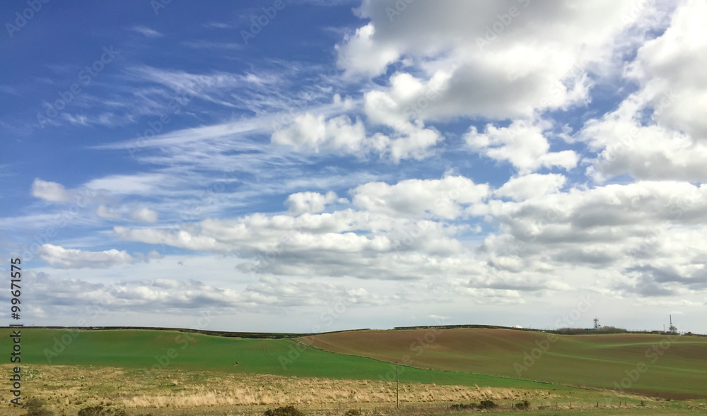 landscape of farm village in Scotland, UK