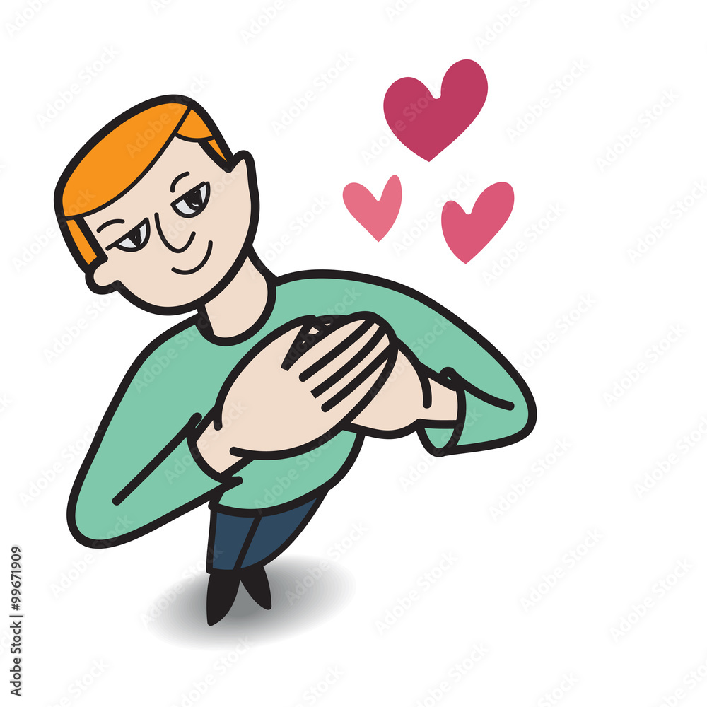 Man falling in love by express happy pose