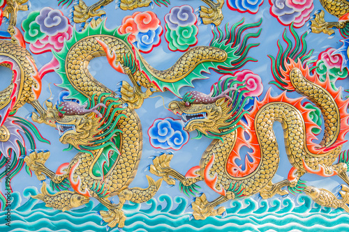Painting of dragon on the wall in Chinese temple