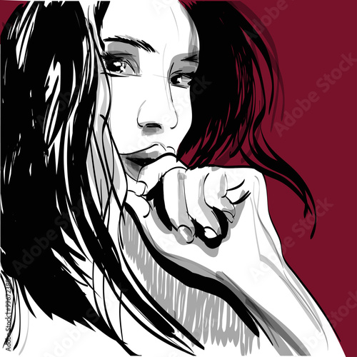 Girl crying woman face. Human emotions. Vector illustration