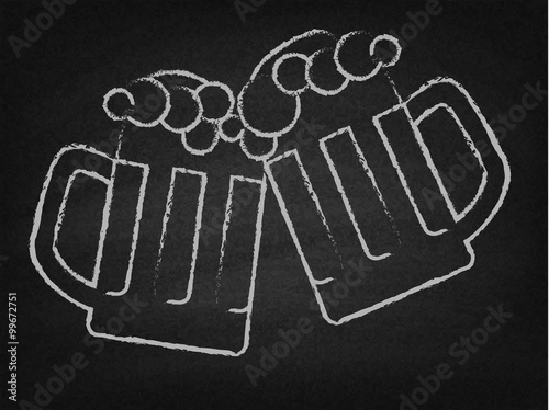 Two beer mugs on a chalkboard