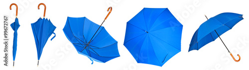 Set blue umbrella stick on a white background photo