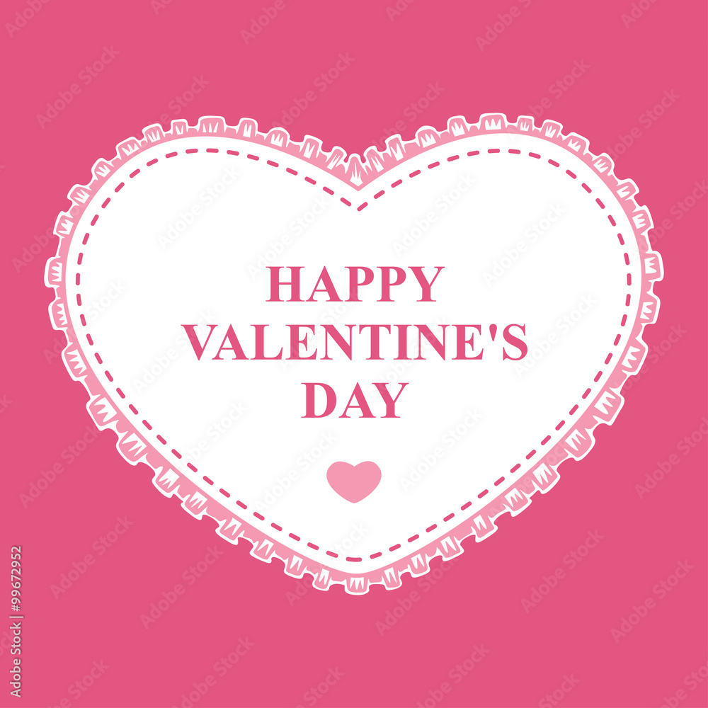 Valentines card with decorative heart lace on pink background