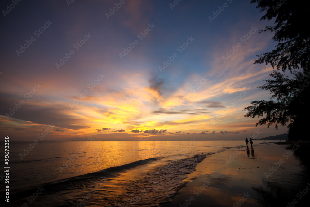 beautiful sun set on a beach in Thailand