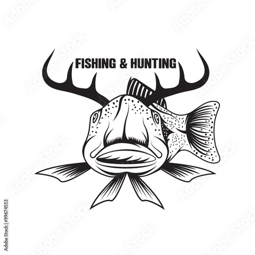 fishing and hunting funny vector illustration with horned fish