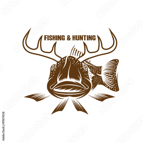fishing and hunting funny vector illustration with horned fish