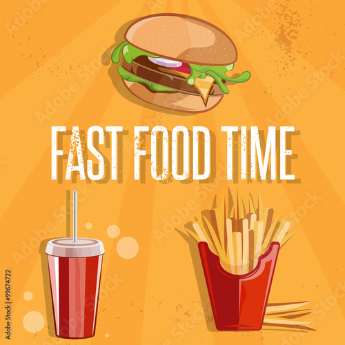 fast food vector illustration with burger fried potatoes and col