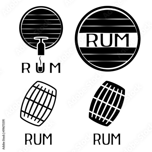 vintage labels set with barrels of rum