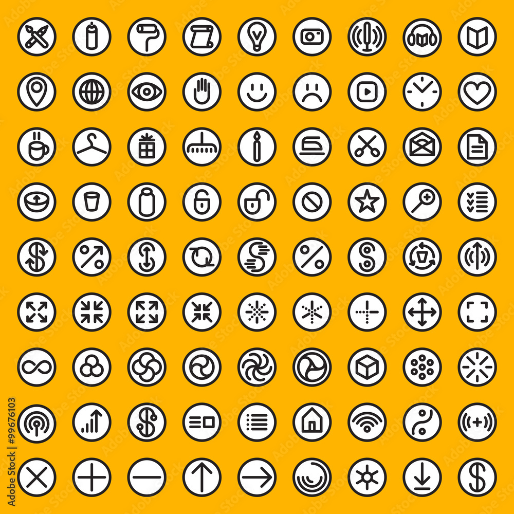 Set of Eighty Vector Minimalistic Line Art Abstract Geometric Black and White Round Icons Set of Eighty Vector Minimalistic Line Art Abstract Geometric Black and White Round Icons