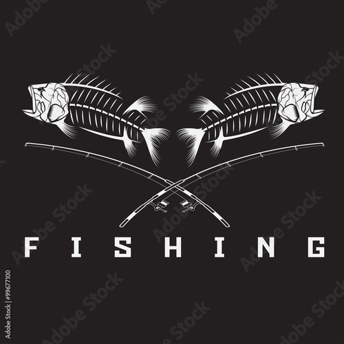 vintage fishing emblem with skeleton of bass