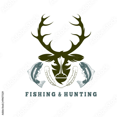 hunting and fishing vintage emblem vector design template