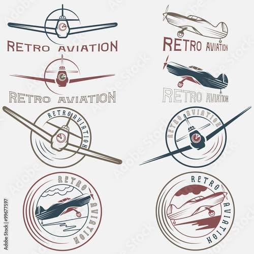 vector set of vintage labels retro aviaton