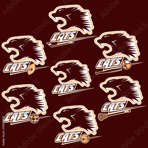 Photography set of wild cats sports vintage labels