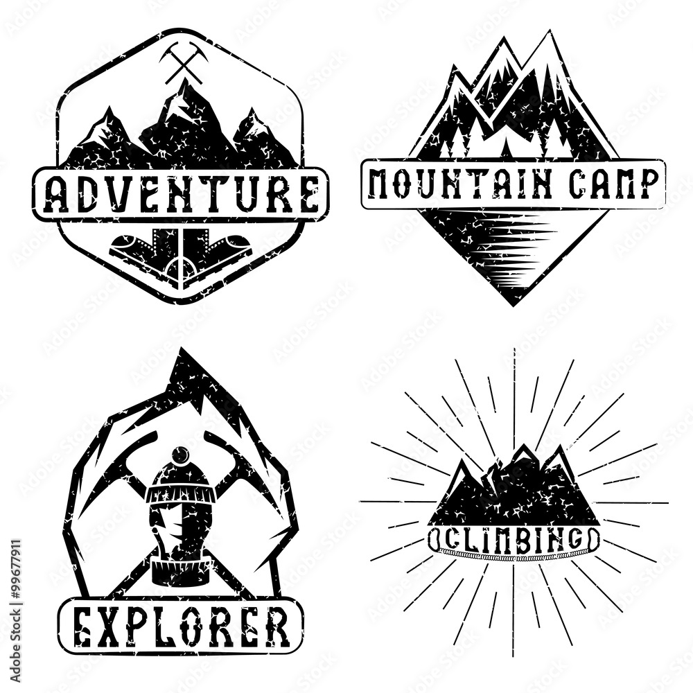 set of vintage grunge labels mountain adventure and climbing