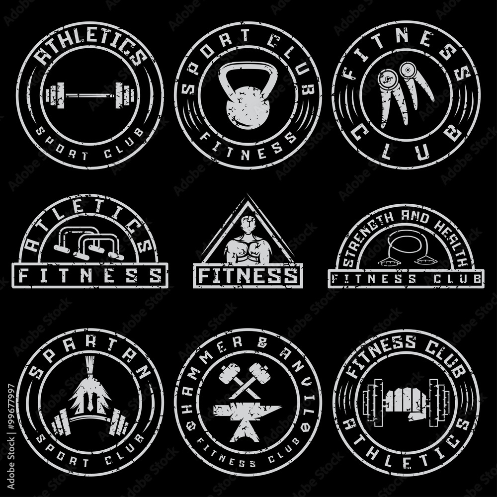 Obraz premium Set of various fitness grunge labels and design elements