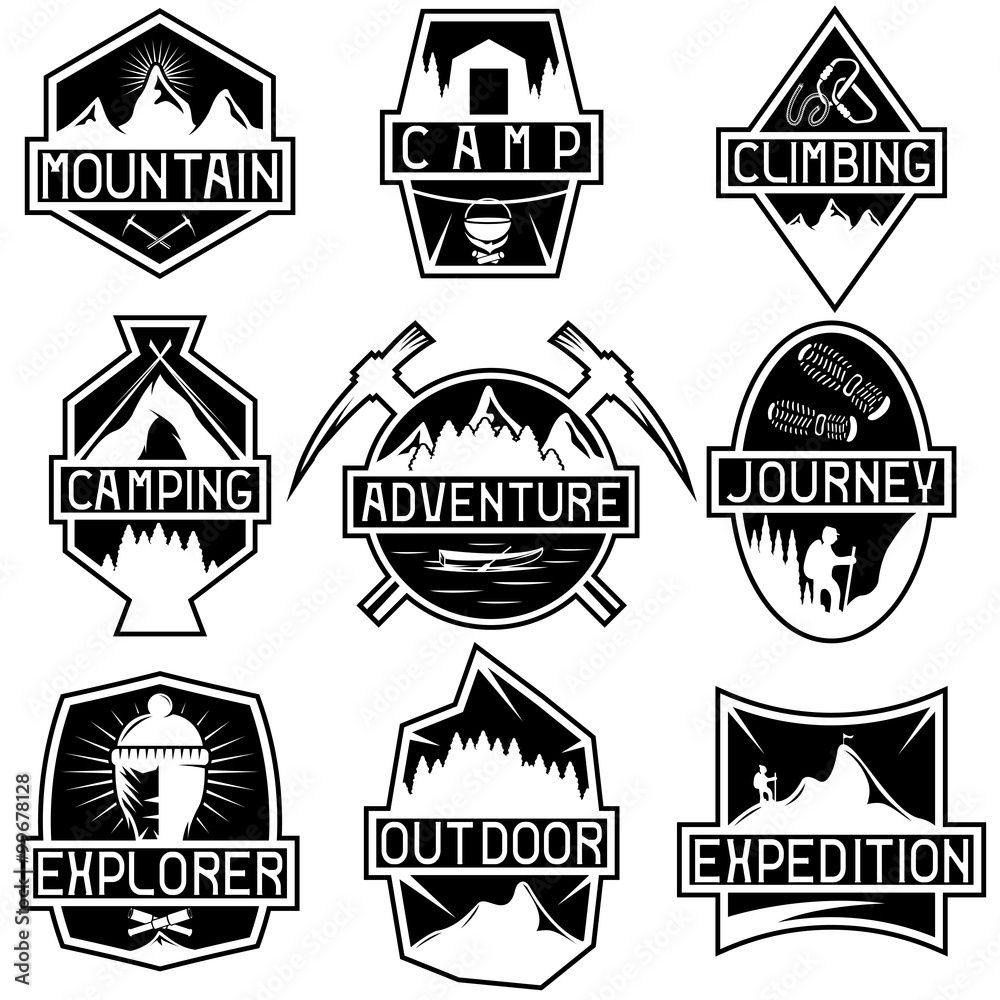 Obraz premium set of vintage labels mountain adventure ,hiking and climbing