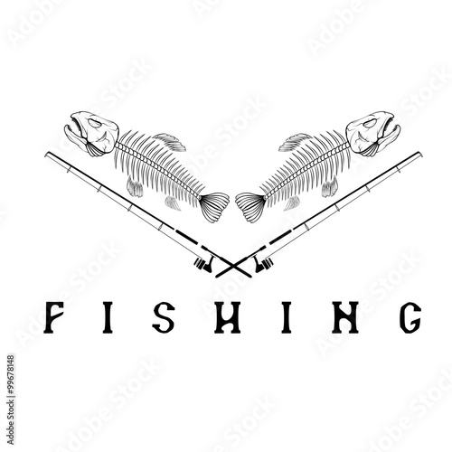 vintage fishing emblem with skeleton of trout