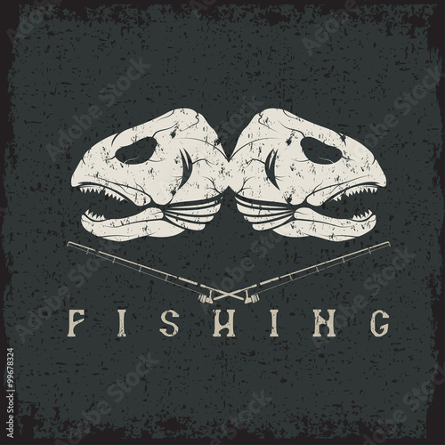vintage fishing grunge emblem with skulls of trout