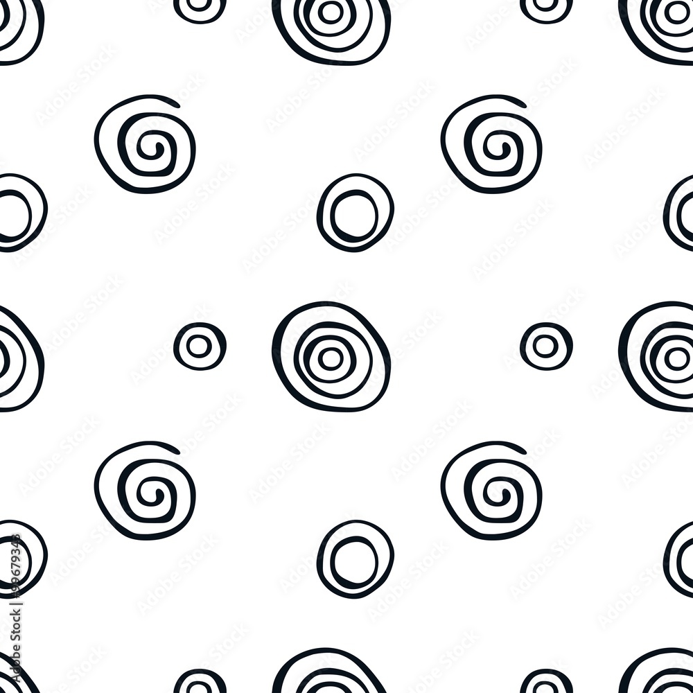 Vector seamless illustration. Doodles, circles. Hand drawn