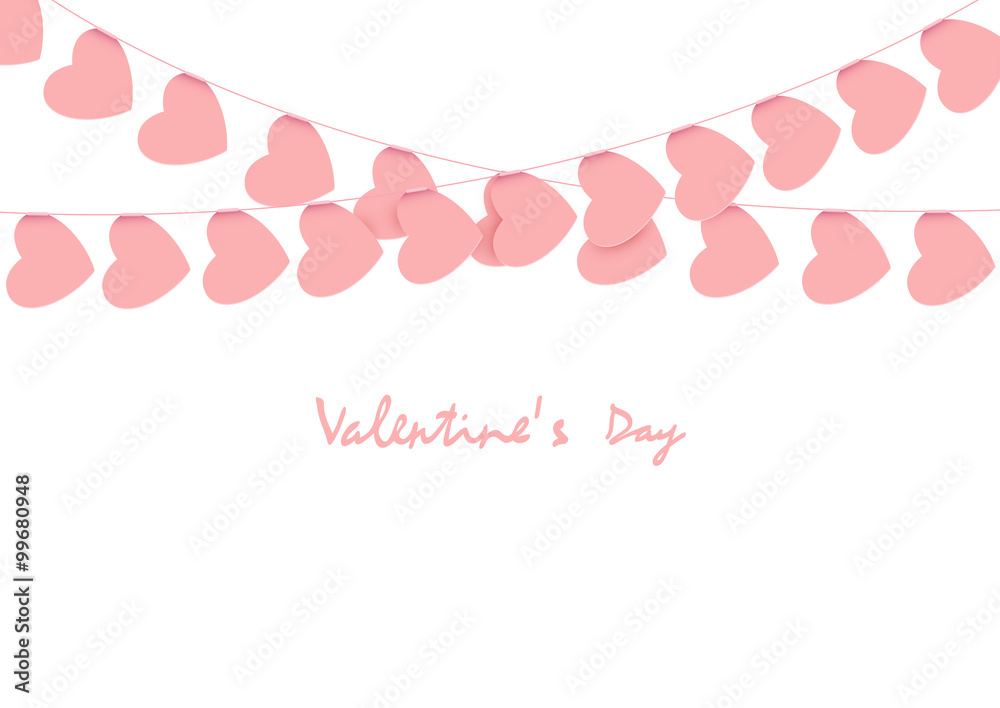 Pink hearts garlands on white
