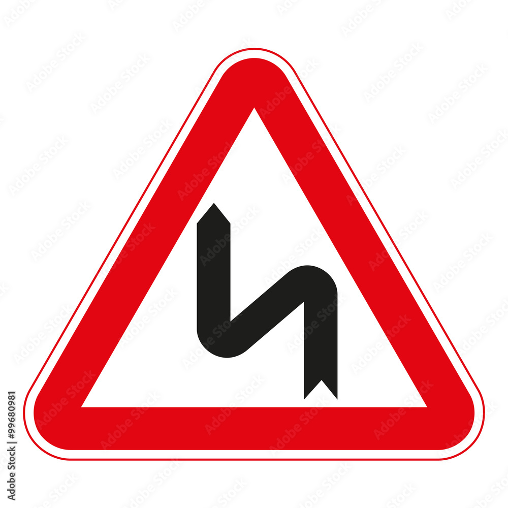 Warning traffic signs. Double bend. Warning traffic signs. Double bend.
