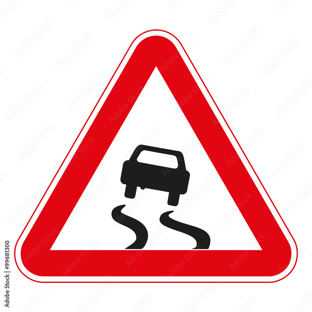 Warning traffic signs. Slippery road surface. Stock Vector | Adobe Stock
