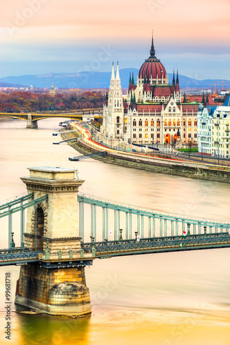 Budapest parliament at sunrise, Hungary