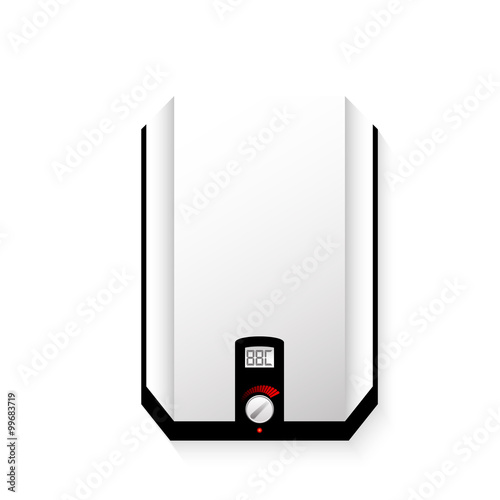 Vector illustration of white gas or electric water heater. With