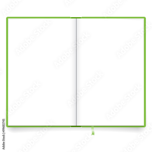 Vector illustration of open book with green cover mock up