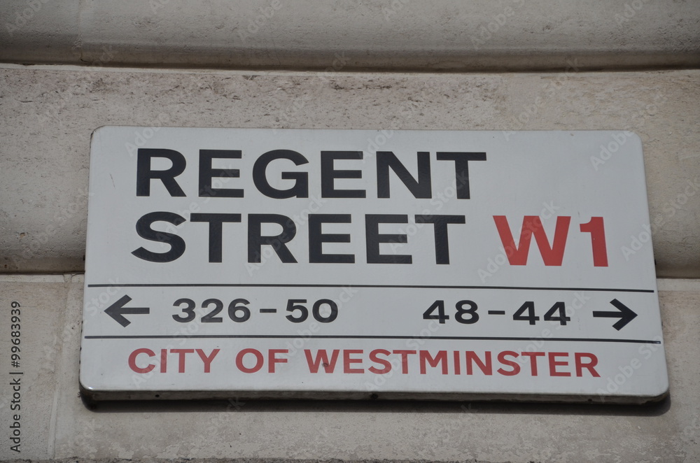 Sign for Regent Street in London, UK. Regent Street is one of the major shopping streets in the West End of London. Sign for Regent Street in London, UK. Regent Street is one of the major shopping streets in the West End of London.