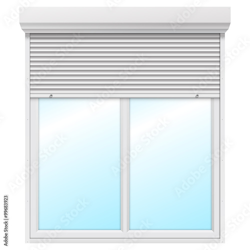 Vector illustration of window with rolling shutter half-opened i