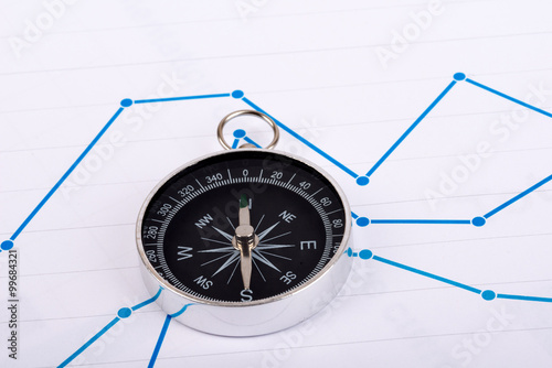 Business concept with compass and graph on paper