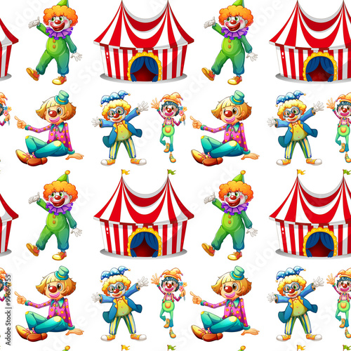 Seamless clowns and circus tent
