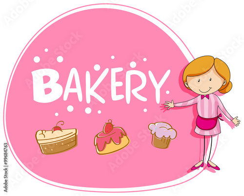 Banner design with baker and cake