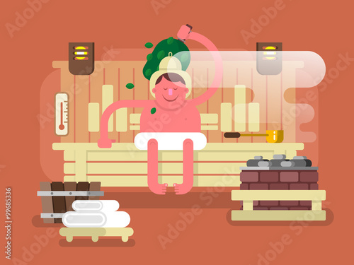 Man in the sauna steam