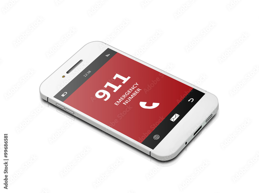 mobile phone with emergency number 911 isolated over white mobile phone with emergency number 911 isolated over white