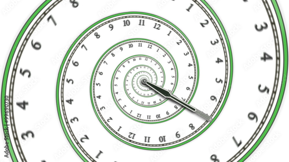 Looping Spiral clock animation (HD) symbolizing losing track of time or