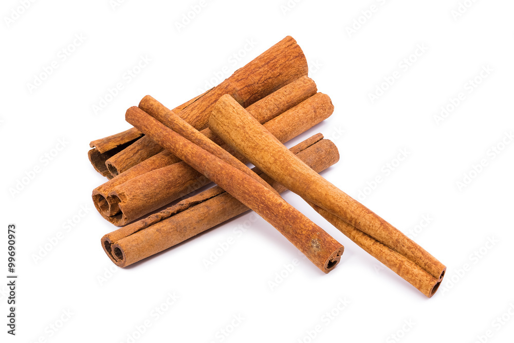 Five Sticks Of Cinnamon On A White Background