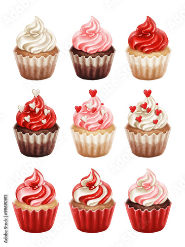 Valentine cupcakes set